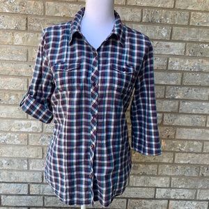 50%offcloset Vans Blue Plaid Cuff Button DownLarge